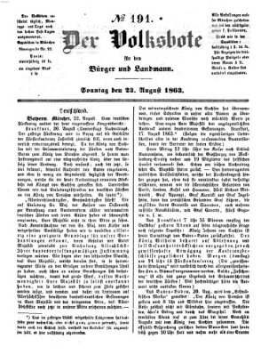 Der Volksbote für den Bürger und Landmann Sonntag 23. August 1863