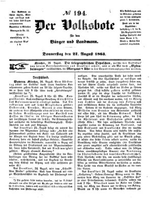 Der Volksbote für den Bürger und Landmann Donnerstag 27. August 1863