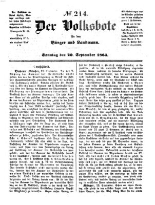 Der Volksbote für den Bürger und Landmann Sonntag 20. September 1863