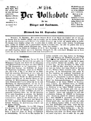 Der Volksbote für den Bürger und Landmann Mittwoch 23. September 1863