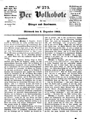 Der Volksbote für den Bürger und Landmann Mittwoch 2. Dezember 1863