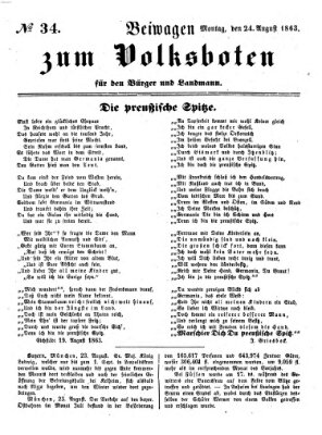 Der Volksbote für den Bürger und Landmann Montag 24. August 1863