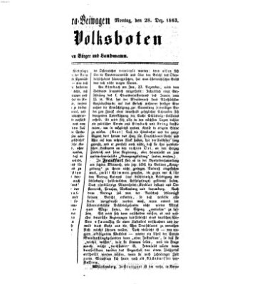 Der Volksbote für den Bürger und Landmann Montag 28. Dezember 1863