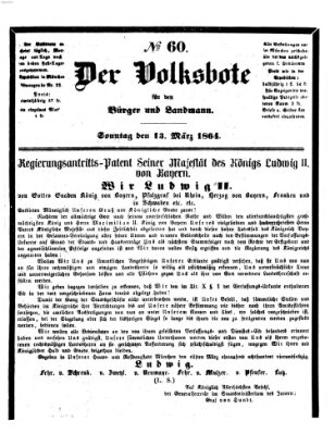 Der Volksbote für den Bürger und Landmann Sonntag 13. März 1864