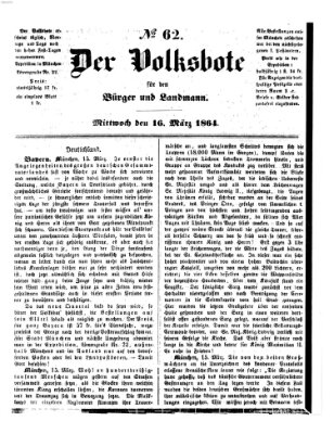 Der Volksbote für den Bürger und Landmann Mittwoch 16. März 1864