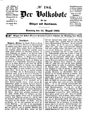 Der Volksbote für den Bürger und Landmann Sonntag 14. August 1864