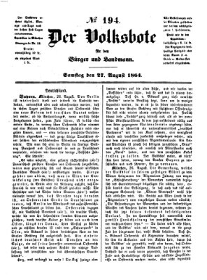 Der Volksbote für den Bürger und Landmann Samstag 27. August 1864