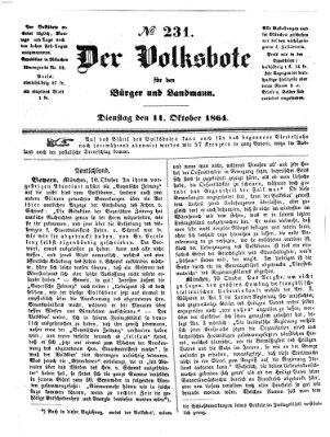 Der Volksbote für den Bürger und Landmann Dienstag 11. Oktober 1864