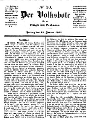 Der Volksbote für den Bürger und Landmann Freitag 13. Januar 1865