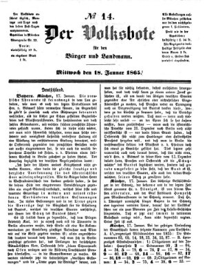 Der Volksbote für den Bürger und Landmann Mittwoch 18. Januar 1865