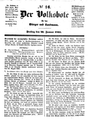 Der Volksbote für den Bürger und Landmann Freitag 20. Januar 1865