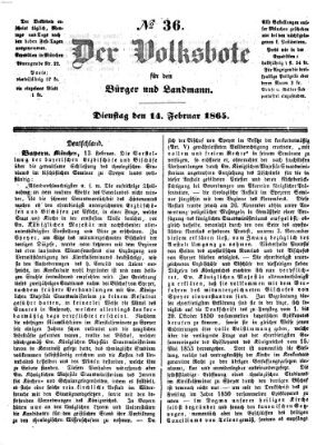 Der Volksbote für den Bürger und Landmann Dienstag 14. Februar 1865