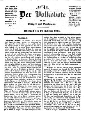 Der Volksbote für den Bürger und Landmann Mittwoch 22. Februar 1865