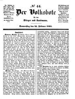 Der Volksbote für den Bürger und Landmann Donnerstag 23. Februar 1865