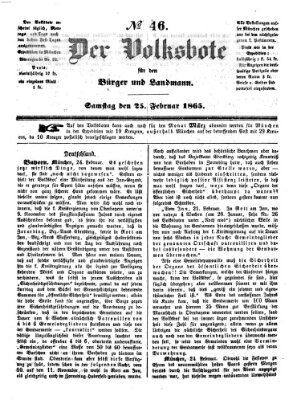 Der Volksbote für den Bürger und Landmann Samstag 25. Februar 1865