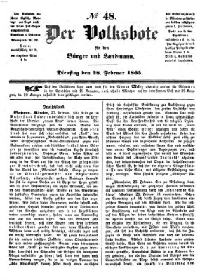 Der Volksbote für den Bürger und Landmann Dienstag 28. Februar 1865