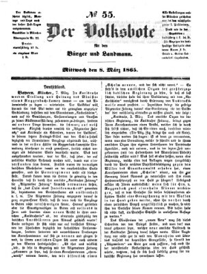 Der Volksbote für den Bürger und Landmann Mittwoch 8. März 1865