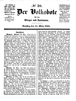 Der Volksbote für den Bürger und Landmann Samstag 11. März 1865