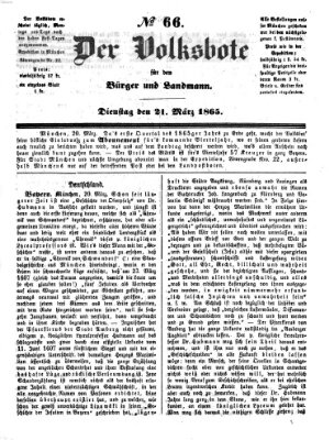 Der Volksbote für den Bürger und Landmann Dienstag 21. März 1865