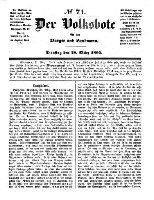 Der Volksbote für den Bürger und Landmann Dienstag 28. März 1865