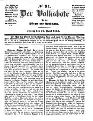 Der Volksbote für den Bürger und Landmann Freitag 21. April 1865