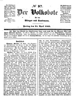 Der Volksbote für den Bürger und Landmann Freitag 28. April 1865