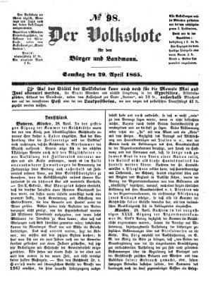 Der Volksbote für den Bürger und Landmann Samstag 29. April 1865