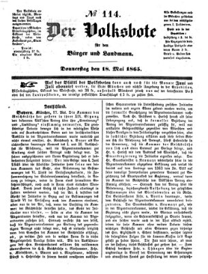 Der Volksbote für den Bürger und Landmann Donnerstag 18. Mai 1865