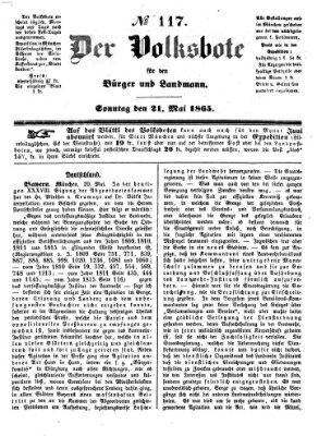 Der Volksbote für den Bürger und Landmann Sonntag 21. Mai 1865