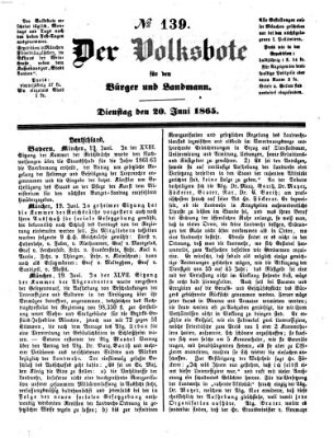 Der Volksbote für den Bürger und Landmann Dienstag 20. Juni 1865