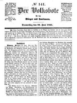 Der Volksbote für den Bürger und Landmann Donnerstag 22. Juni 1865