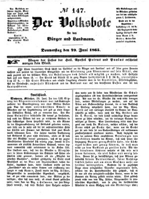 Der Volksbote für den Bürger und Landmann Donnerstag 29. Juni 1865