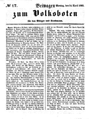 Der Volksbote für den Bürger und Landmann Montag 24. April 1865
