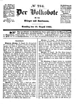 Der Volksbote für den Bürger und Landmann Samstag 12. August 1865