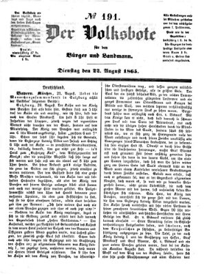 Der Volksbote für den Bürger und Landmann Dienstag 22. August 1865