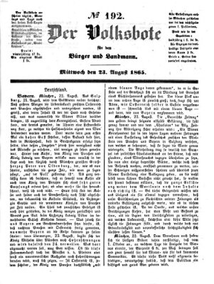 Der Volksbote für den Bürger und Landmann Mittwoch 23. August 1865