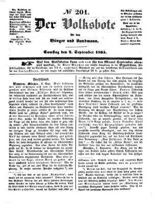 Der Volksbote für den Bürger und Landmann Samstag 2. September 1865