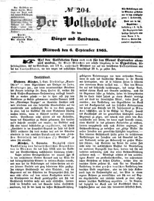 Der Volksbote für den Bürger und Landmann Mittwoch 6. September 1865