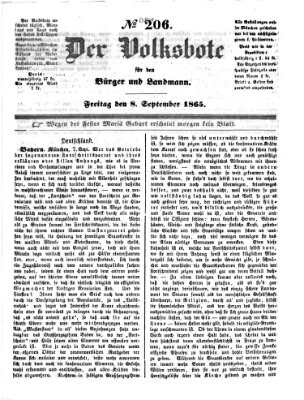 Der Volksbote für den Bürger und Landmann Freitag 8. September 1865