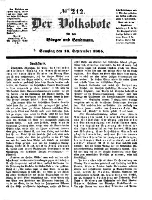 Der Volksbote für den Bürger und Landmann Samstag 16. September 1865