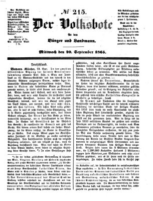 Der Volksbote für den Bürger und Landmann Mittwoch 20. September 1865