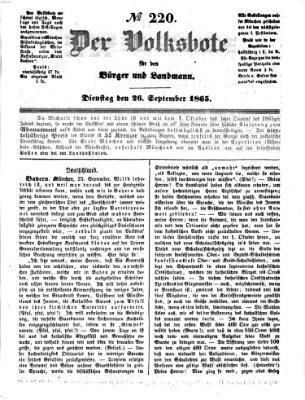 Der Volksbote für den Bürger und Landmann Dienstag 26. September 1865