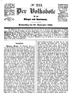 Der Volksbote für den Bürger und Landmann Donnerstag 28. September 1865