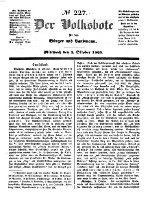 Der Volksbote für den Bürger und Landmann Mittwoch 4. Oktober 1865