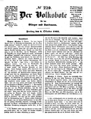 Der Volksbote für den Bürger und Landmann Freitag 6. Oktober 1865