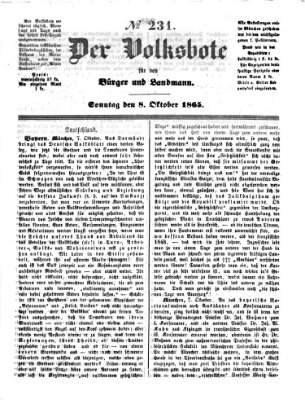Der Volksbote für den Bürger und Landmann Sonntag 8. Oktober 1865