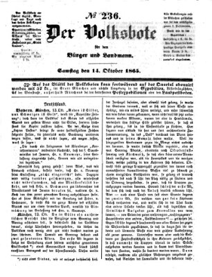 Der Volksbote für den Bürger und Landmann Samstag 14. Oktober 1865