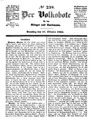 Der Volksbote für den Bürger und Landmann Dienstag 17. Oktober 1865