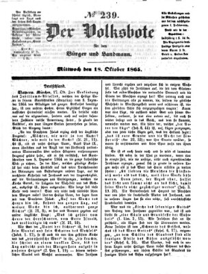 Der Volksbote für den Bürger und Landmann Mittwoch 18. Oktober 1865