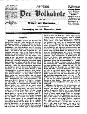 Der Volksbote für den Bürger und Landmann Donnerstag 23. November 1865